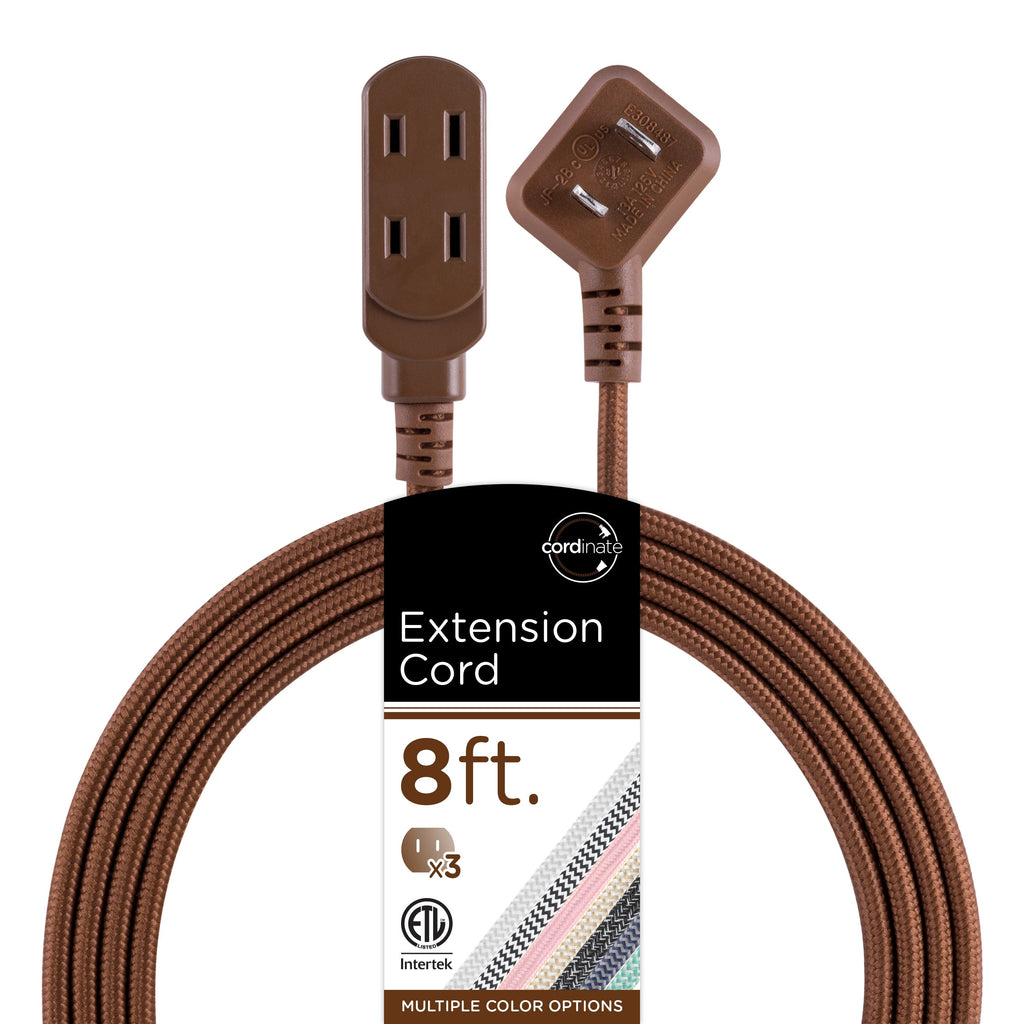 Cordinate 3-Outlet 8ft. Braided Extension Cord with Flat Plug, Brown