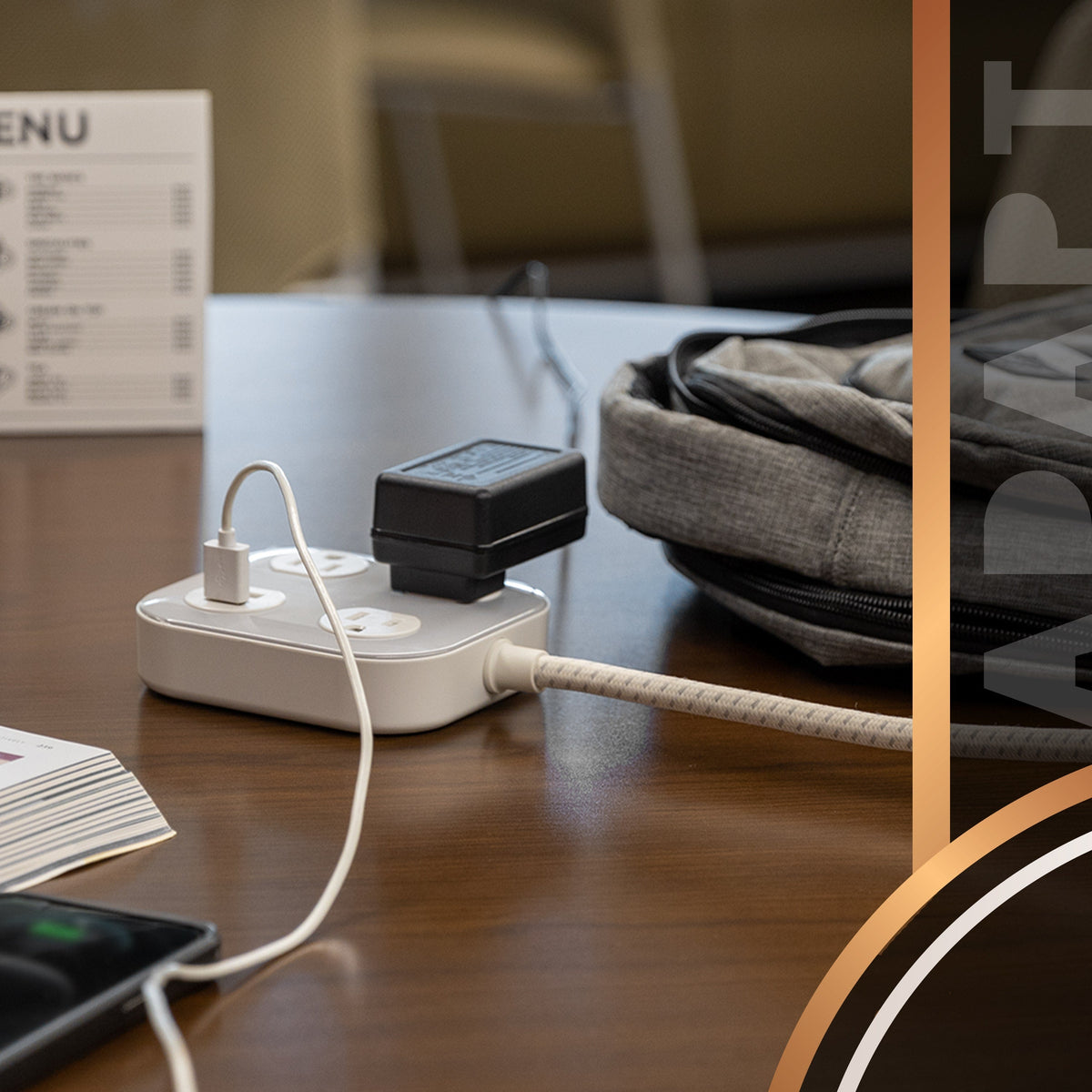 Cordinate ADAPT 3-Outlet, 2-USB 4ft. Braided Extension Cord, Cream/Gray
