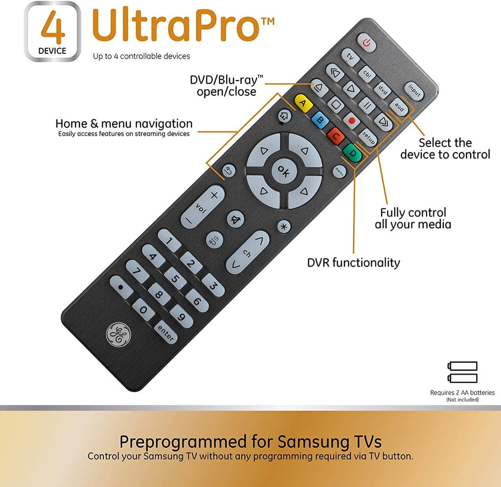 GE 4-Device Backlit Universal Remote, Brushed Graphite