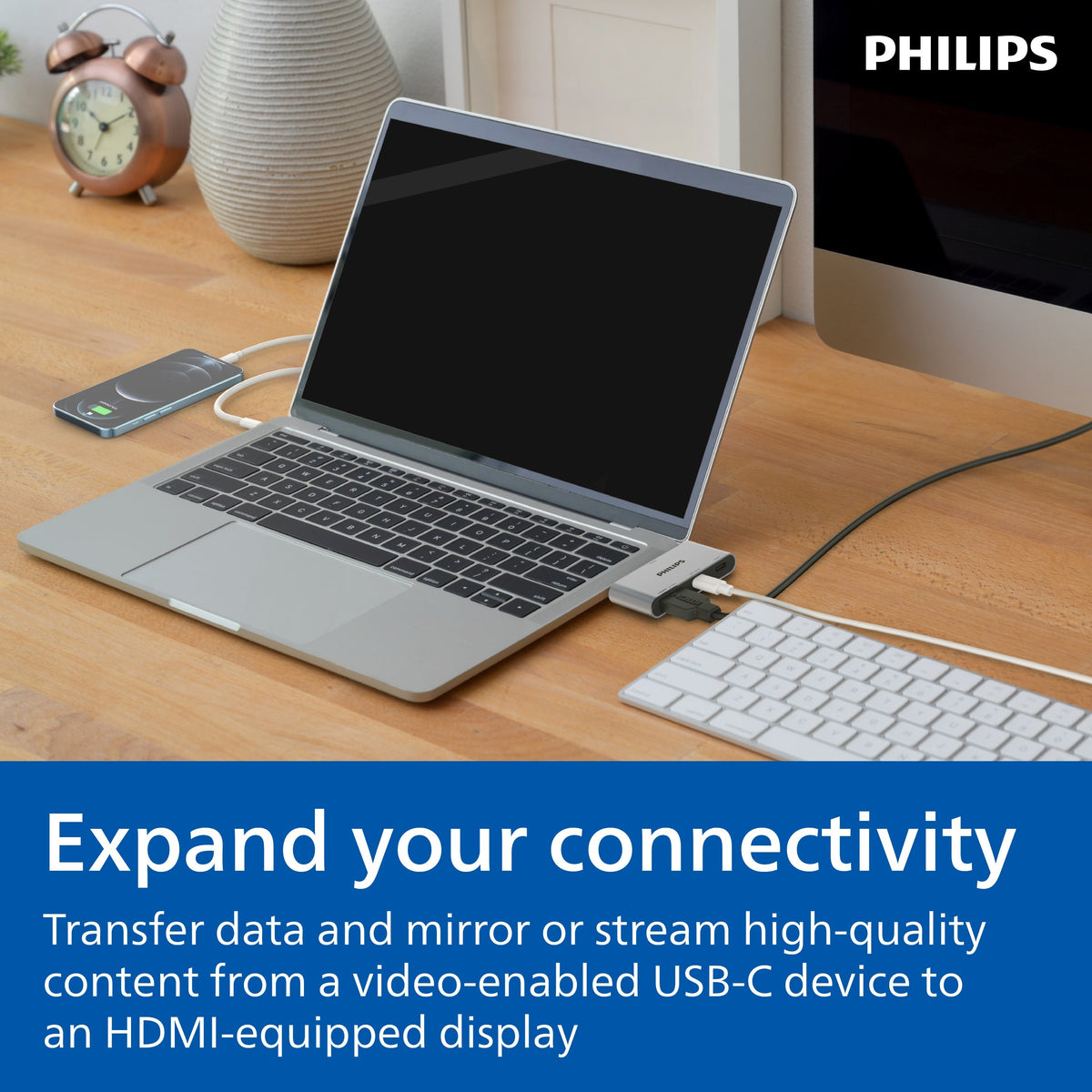Philips USB-C and HDMI Multiport Hub With Power Pass-Through, Silver