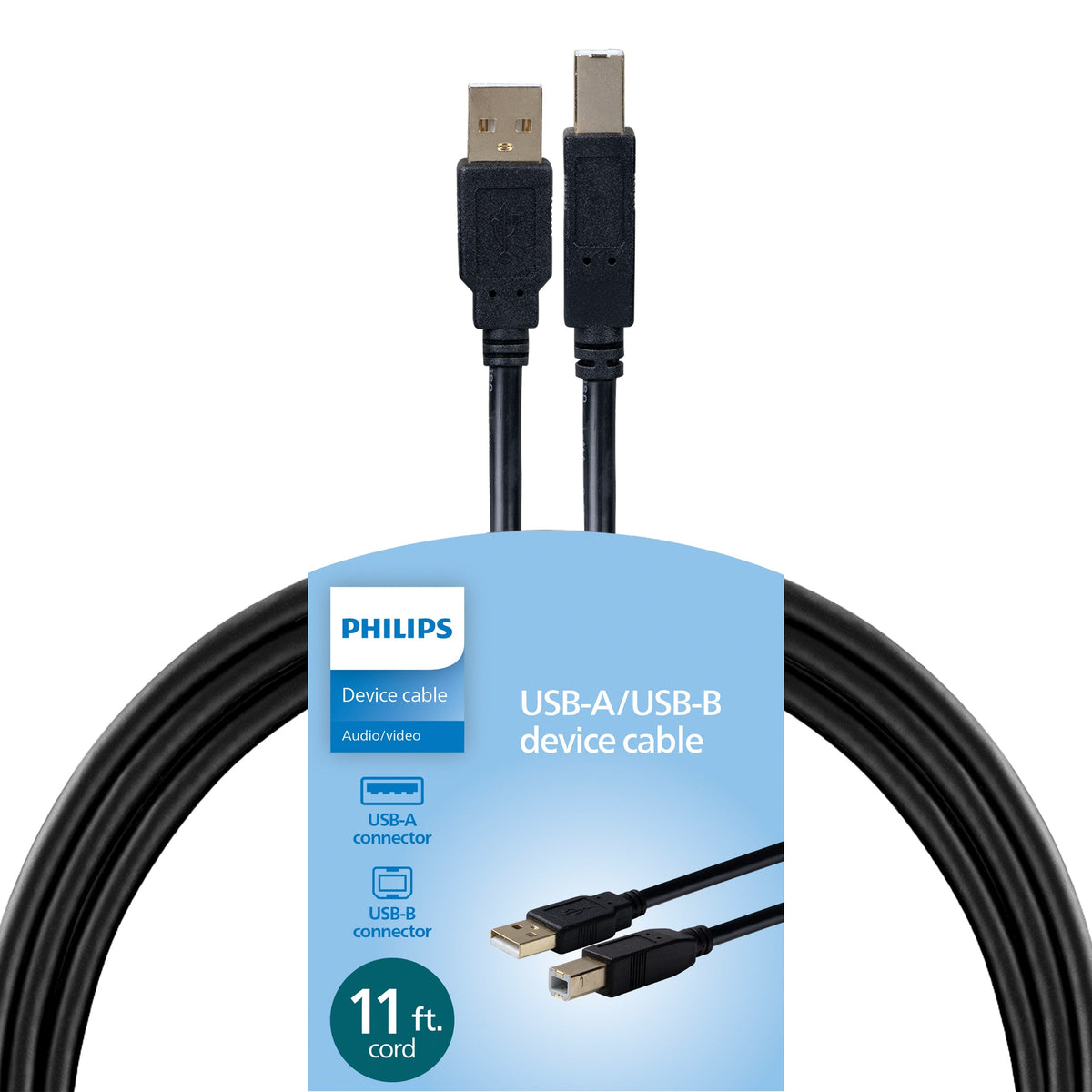 Philips 11ft. USB-A to USB-B Device Cable, Black