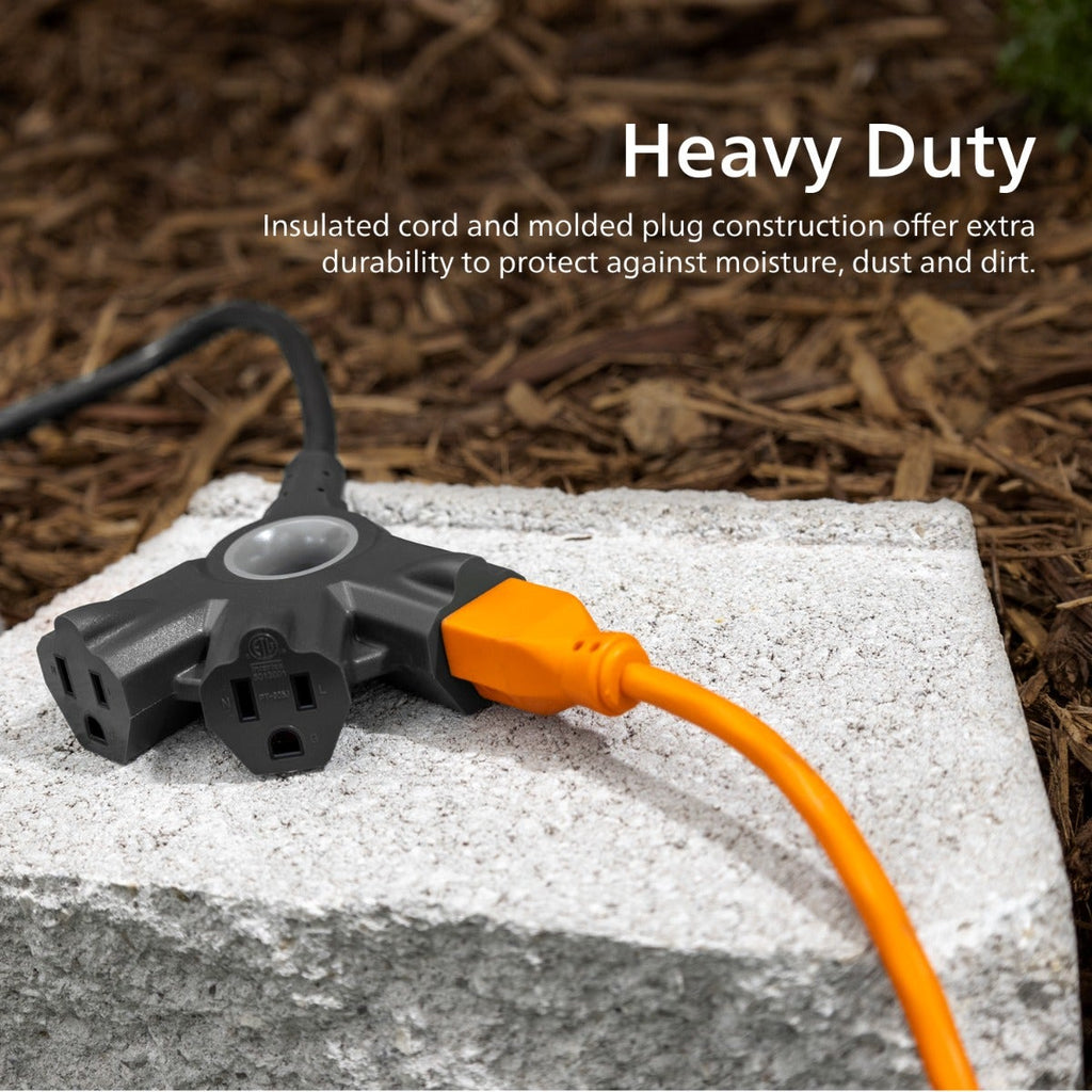 Philips EZGrip™ 3-Outlet 25ft Indoor/Outdoor Extension Cord, Black