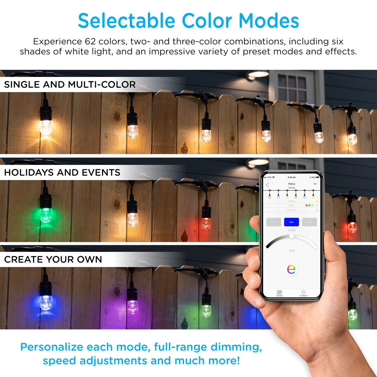 Enbrighten WiFi VIBE Color-Changing Classic LED Cafe Lights, 24 Bulbs, 48ft. Black Cord