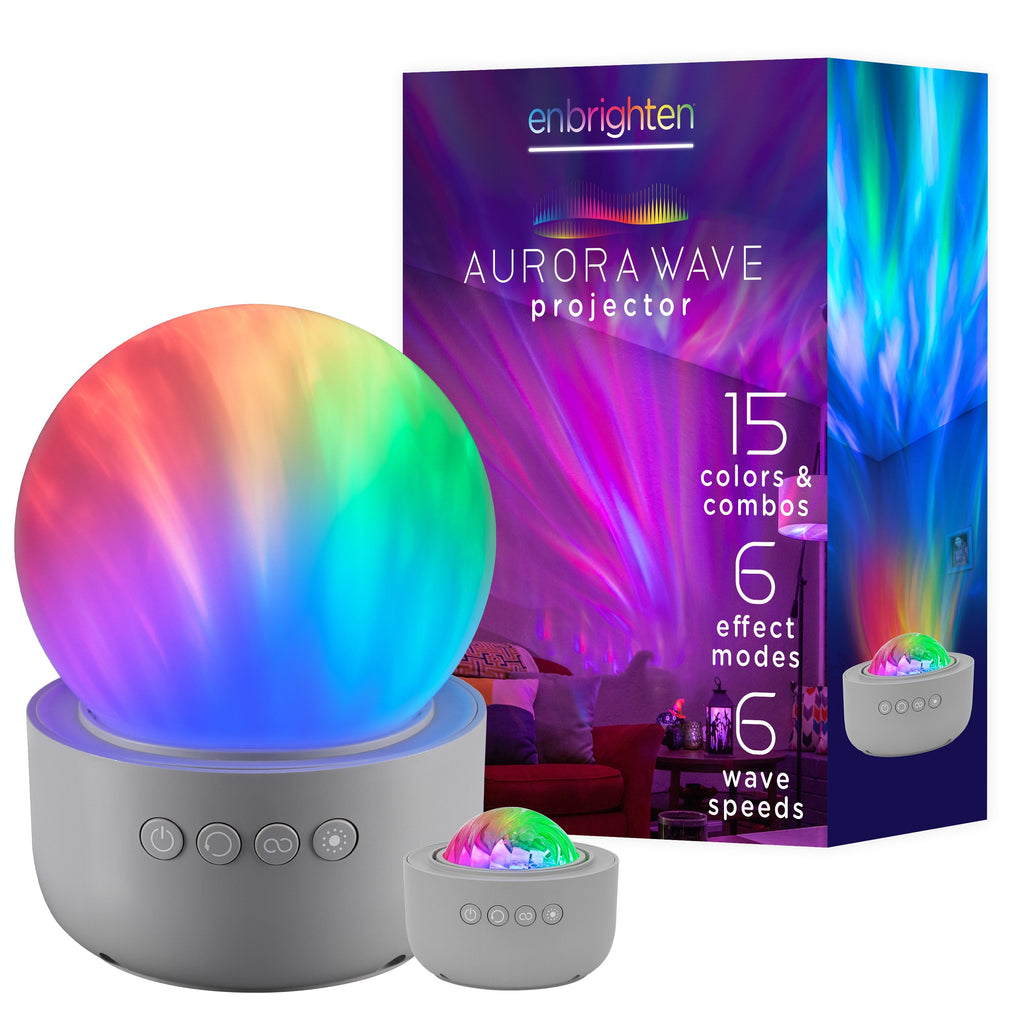 Enbrighten Aurora Wave Galaxy Projector LED Tabletop Night Light with On/Off Globe Cover, White