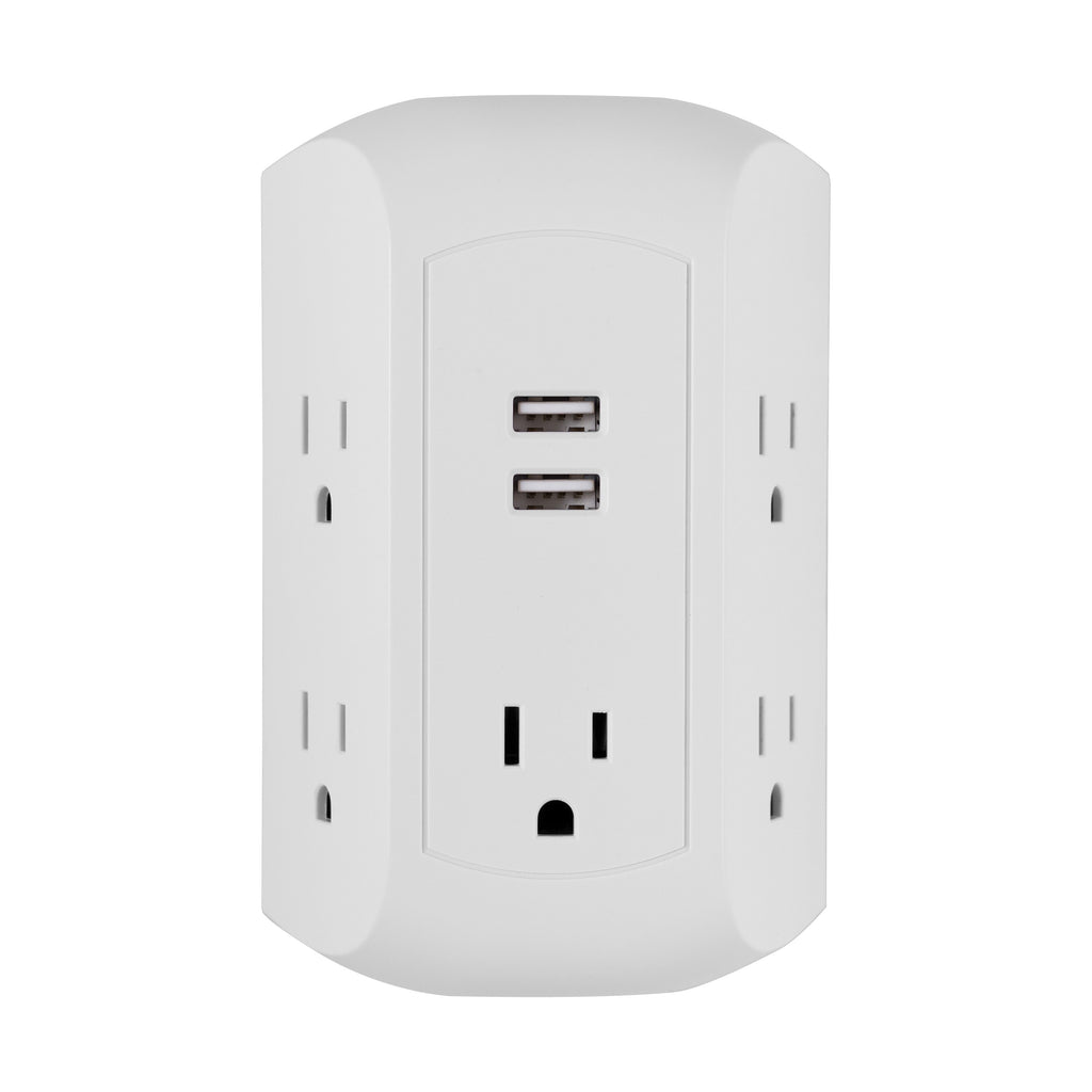 GE UltraPro 5-AC, 2-USB Side-Access Surge Protector, 560J, White