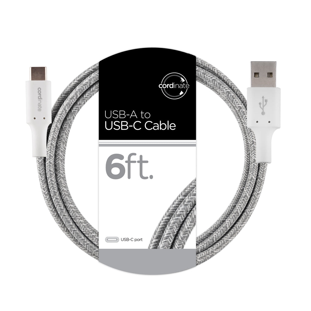 Cordinate 6ft. USB-A to USB-C Braided Charging Cable, Gray/White