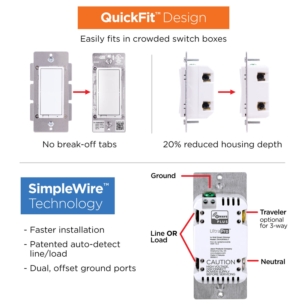 UltraPro Z-Wave In-Wall Dimmer with QuickFit and SimpleWire