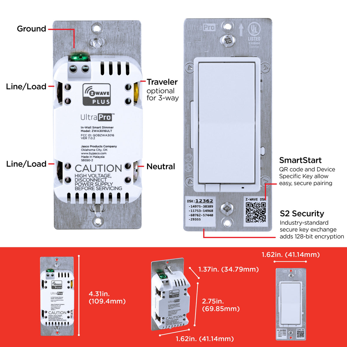 UltraPro Z-Wave In-Wall Dimmer with QuickFit and SimpleWire