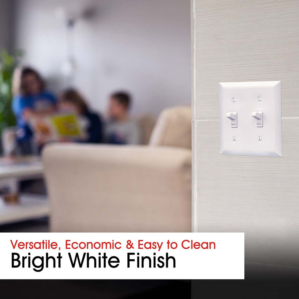 Power Gear Double Toggle Switch Oversized Wall Plate, White