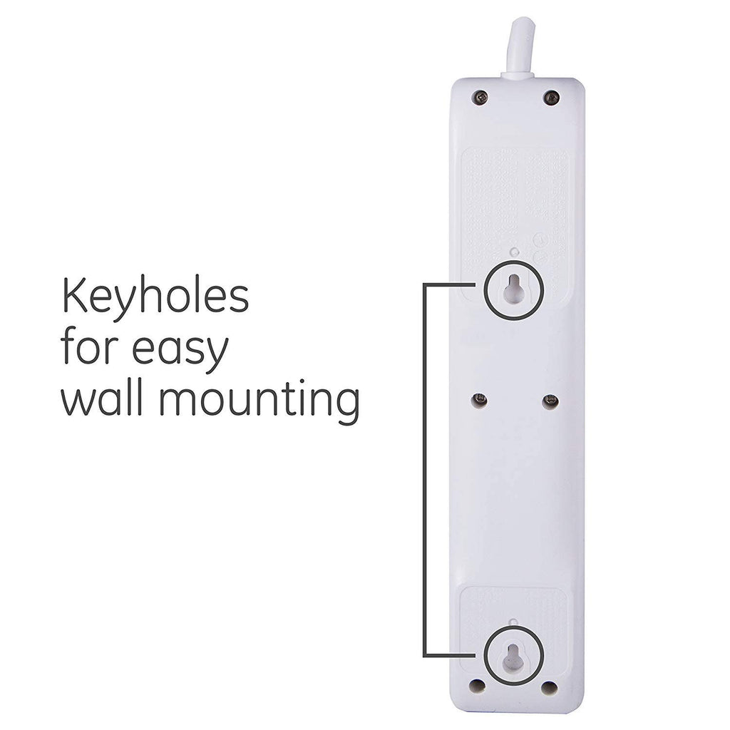 GE 6-Outlet 10ft. Surge Protector With Twist-To-Close Safety Covers, White
