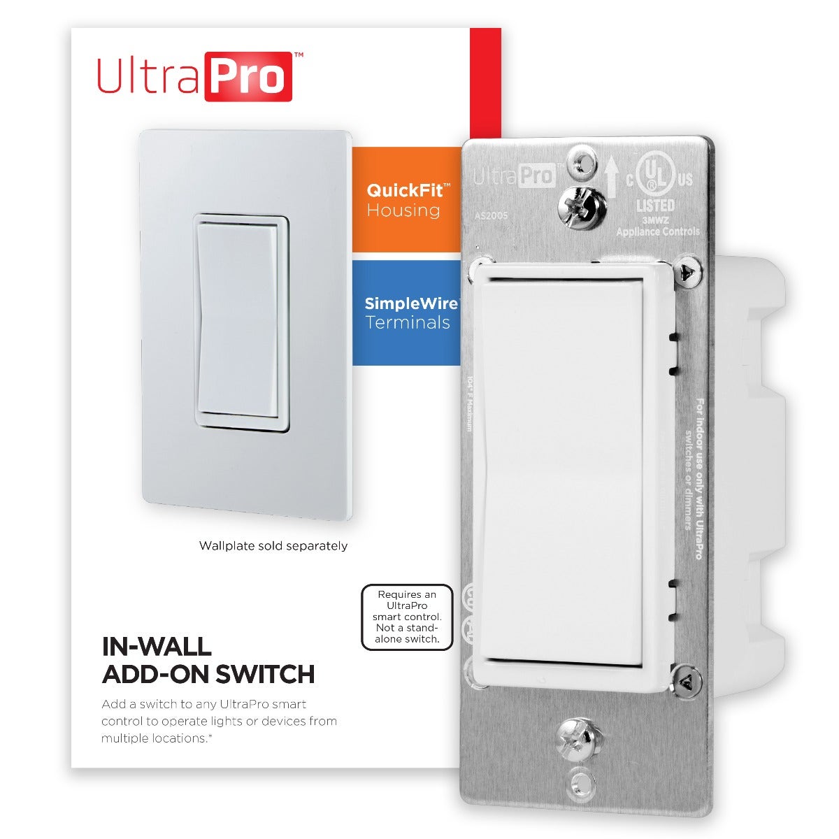 UltraPro In-Wall Add-On Switch with QuickFit and SimpleWire, White