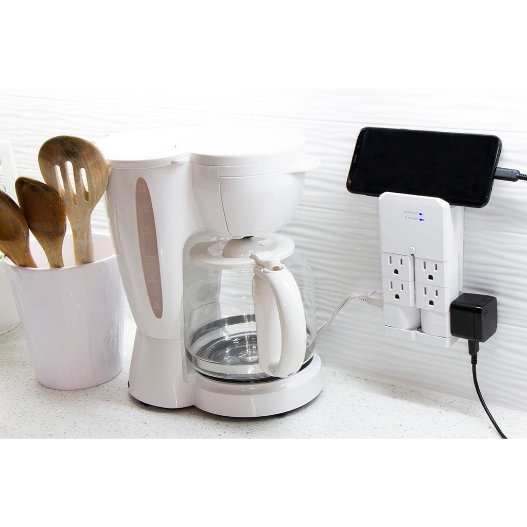 GE 6-Outlet Wall Tap with Surge Protection and Swivel Outlets, White