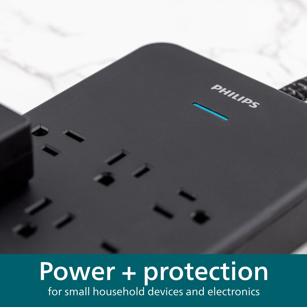 Philips 12-Outlet 6ft. Surge Protector with Adapter-Spaced Outlets, Black