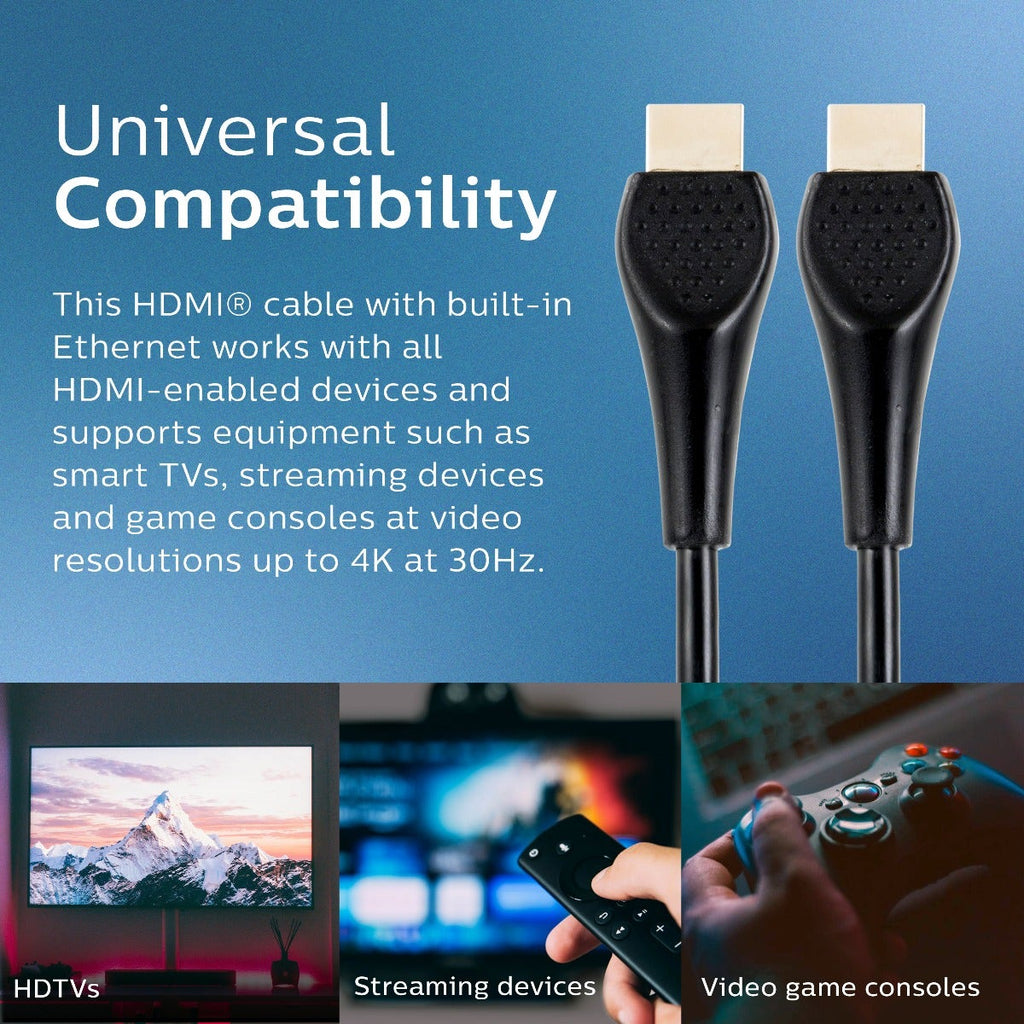 Philips EZ Grip 4ft. 4K HDMI Cable with Ethernet, Black