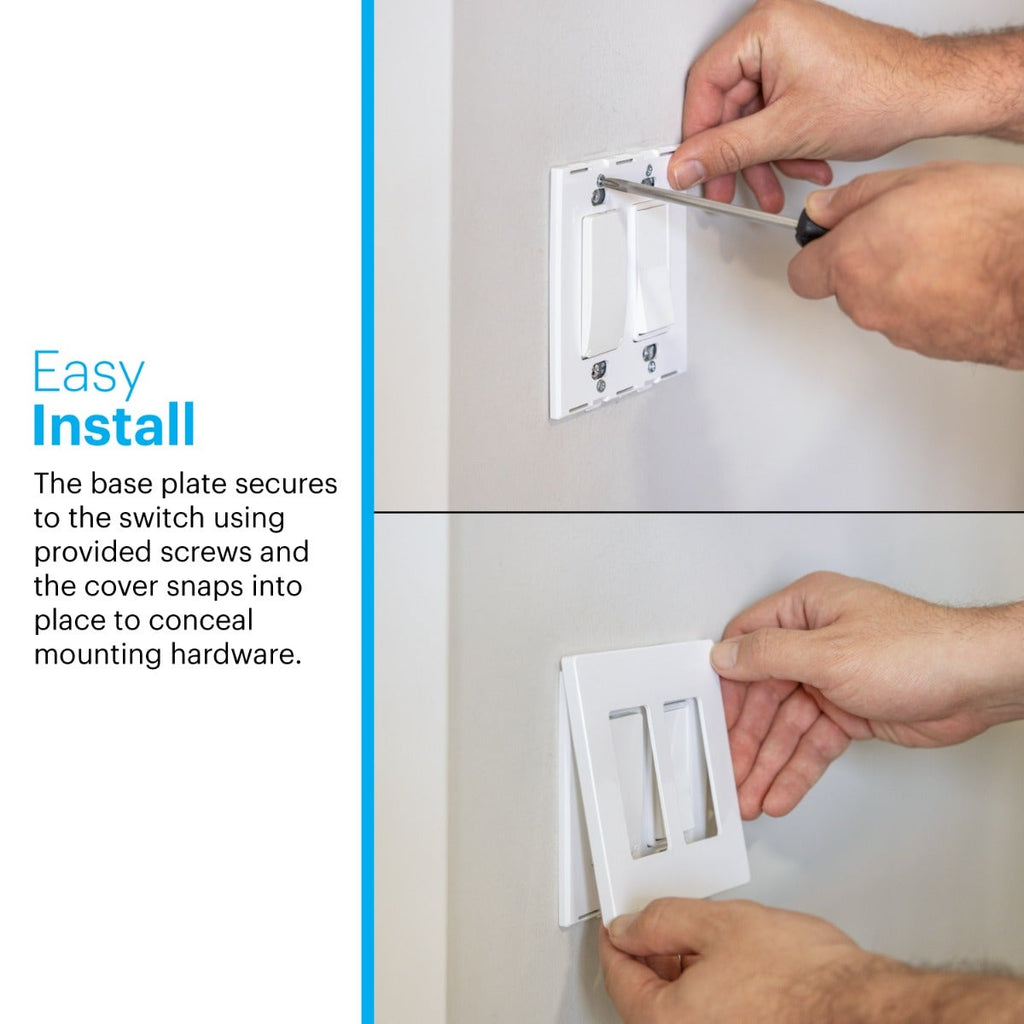 Power Gear Double Rocker Screwless Light Switch Wall Plate, 5 Pack, White