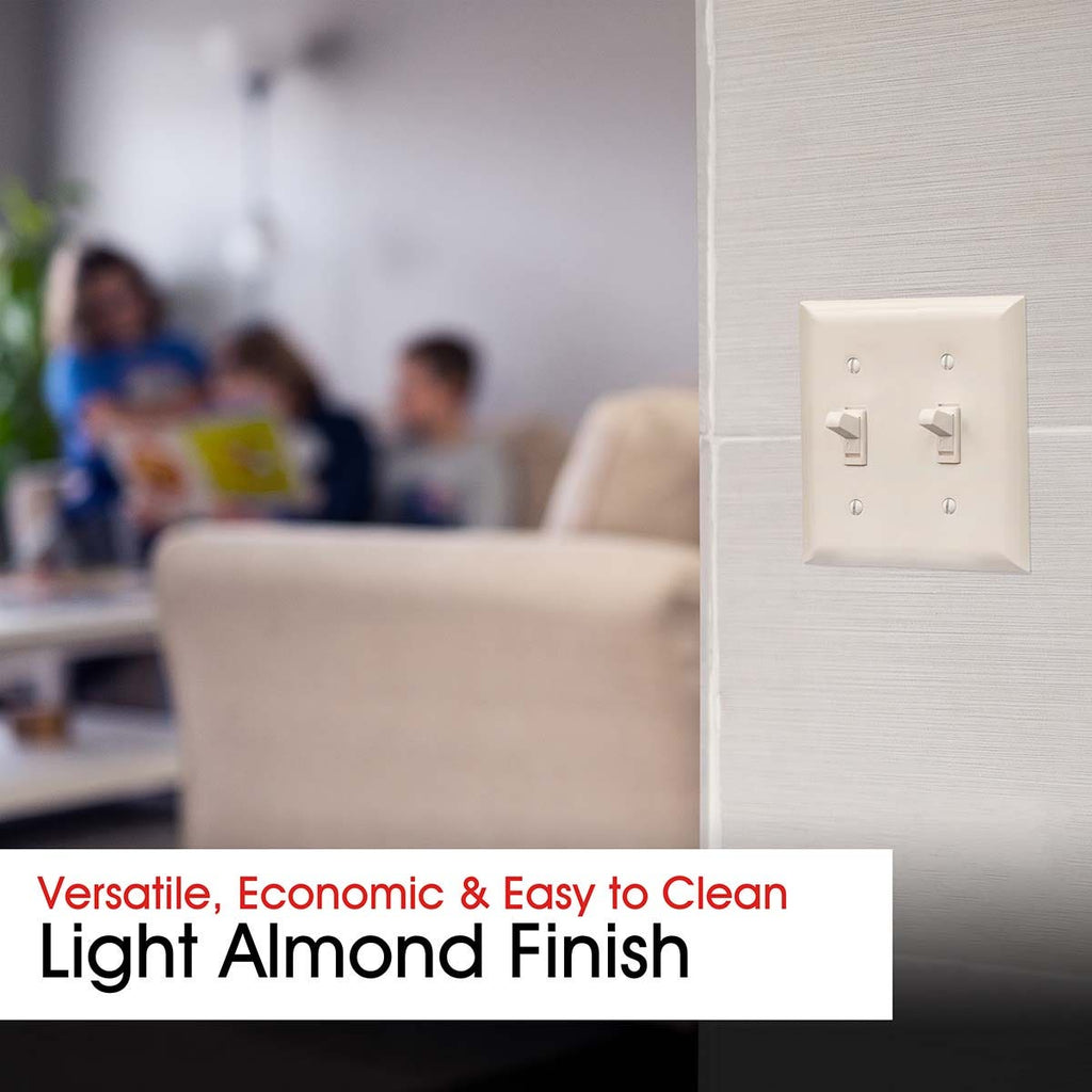Power Gear Double Toggle Light Switch Wall Plate, Light Almond