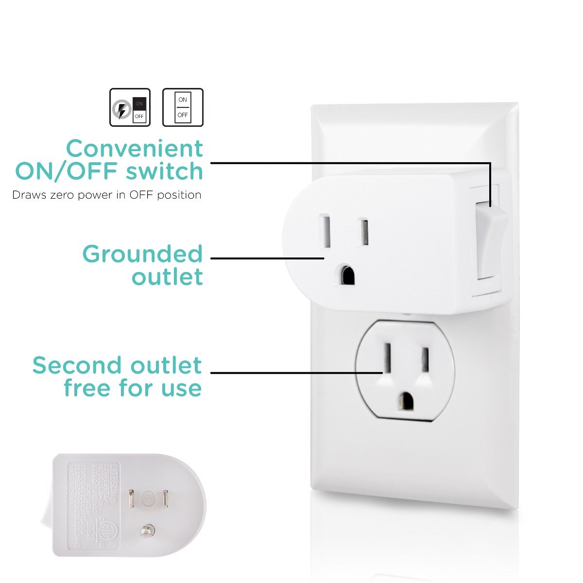 Cordinate Grounded 1-Outlet Power Switch, White
