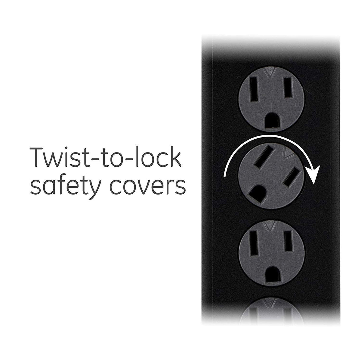 GE 6-Outlet 10ft. Surge Protector With Twist-To-Close Safety Covers, Black