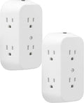 GE 6-AC Wall Tap w/ Resettable Circuit Breaker, White, 2pk