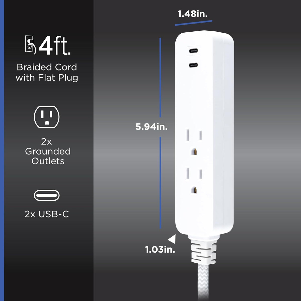 GE 2-Outlet 4ft. Surge Protector with USB Charging, White