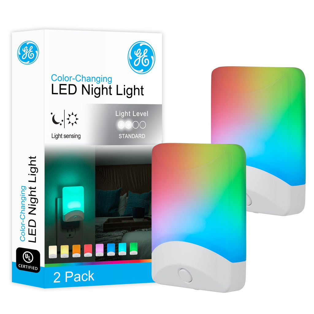 GE Color Changing Light Sensing LED Night Light, 2 Pack, White