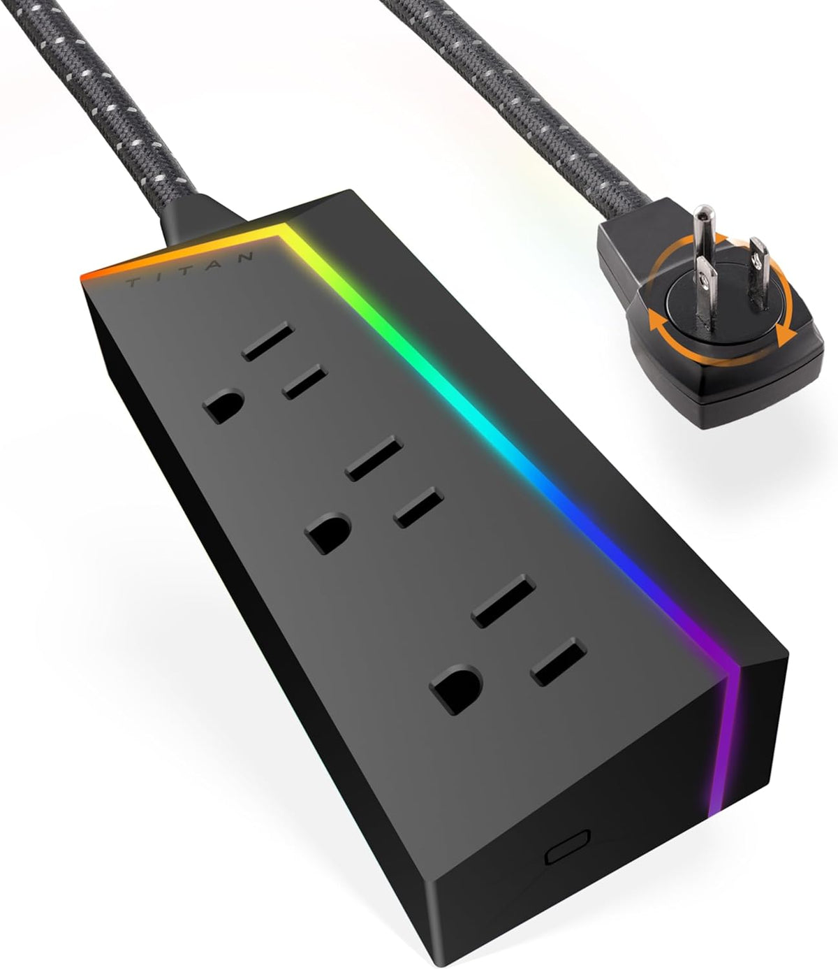 Titan 3-Outlet Extension Cord, Multicolor LED, 8ft. Braided Cord, Black