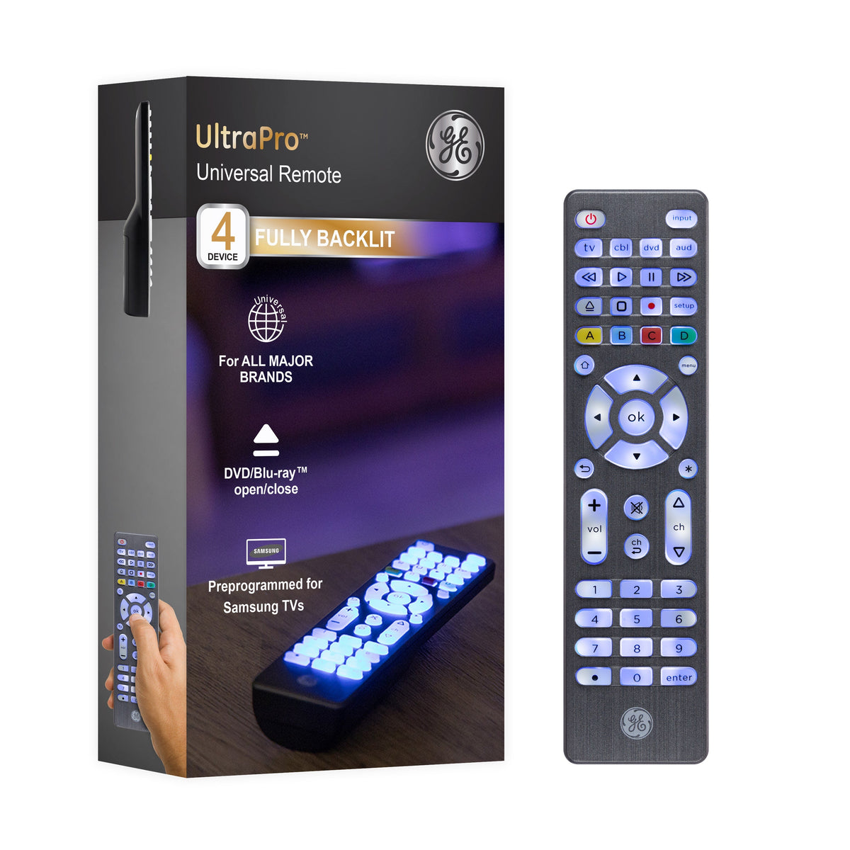 GE 4-Device Backlit Universal Remote, Brushed Graphite