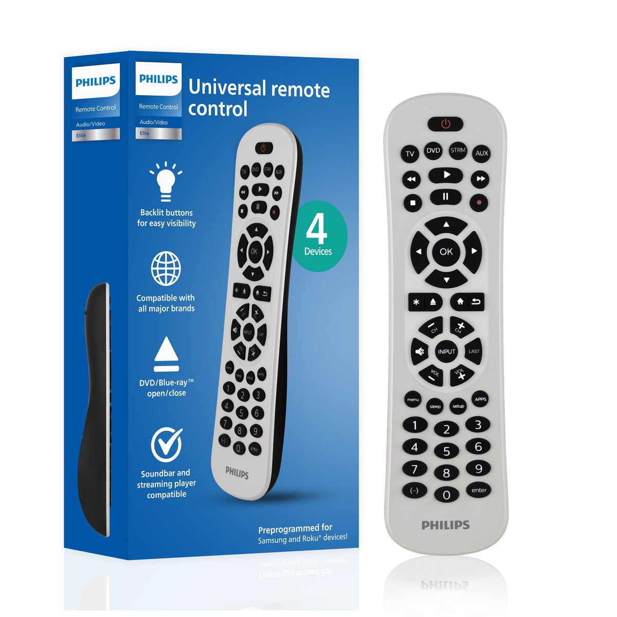 Philips 4-Device Backlit Universal Remote, White
