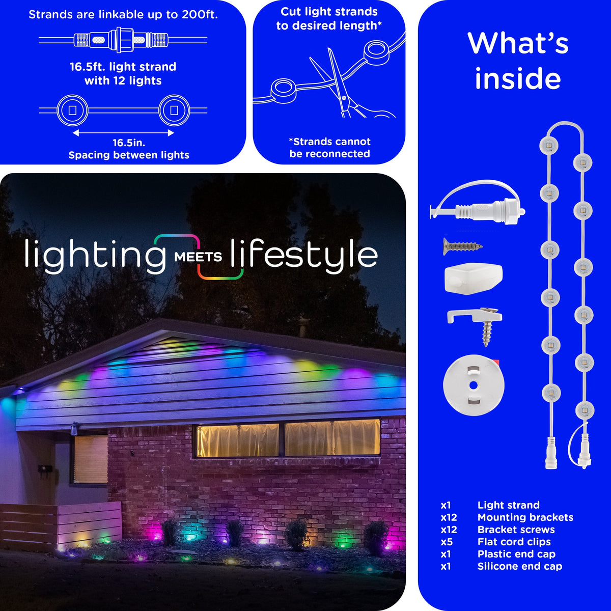 Enbrighten WiFi VIBE Eternity Eave Lights Extension Light Strand, 16.5ft. White