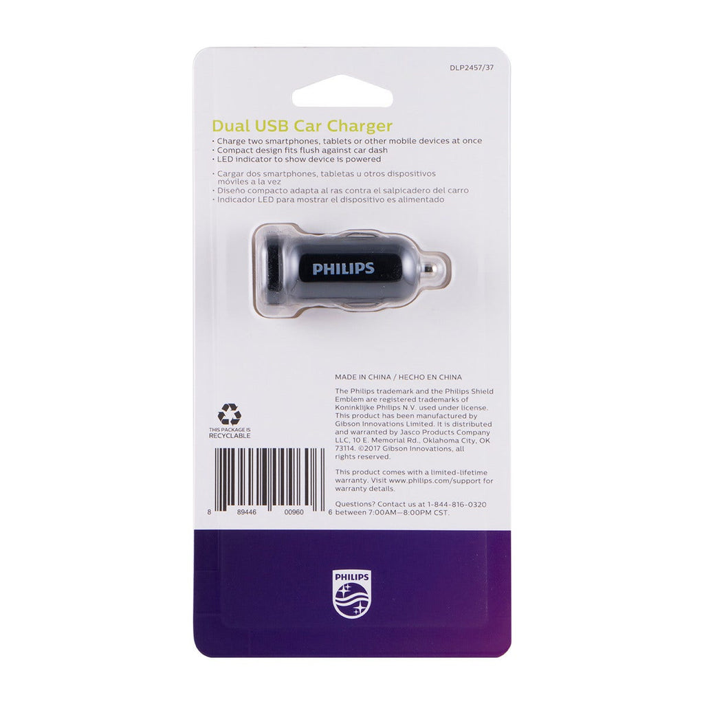 Philips 2-USB Car Charger, Black