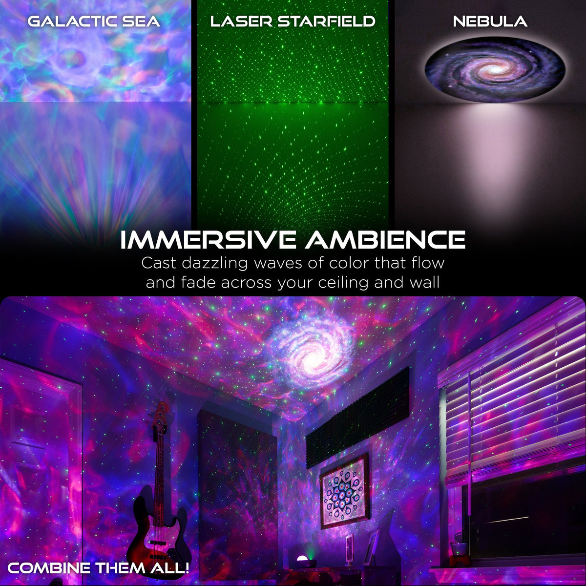 Enbrighten Galaxy Wave Projector LED Tabletop Night Light with Sound Effects, Gray