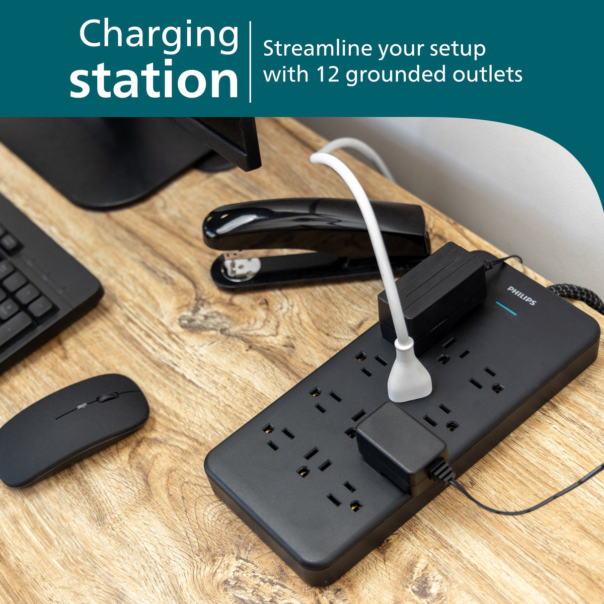 Philips 12-Outlet 6ft. Surge Protector with Adapter-Spaced Outlets, Black