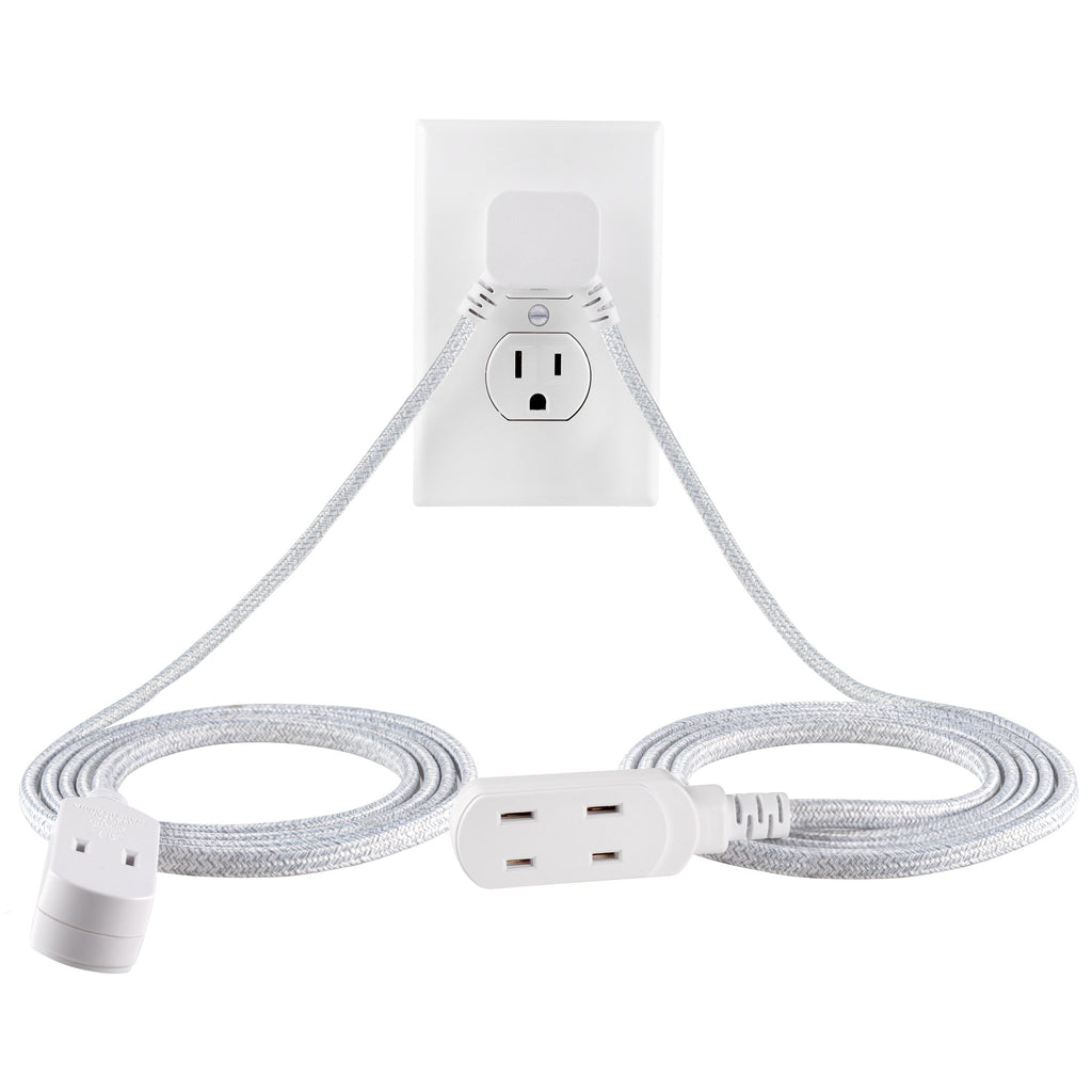 Cordinate 3-Outlet 12ft. Dual Split Extension Cord Braided, Indoor, White