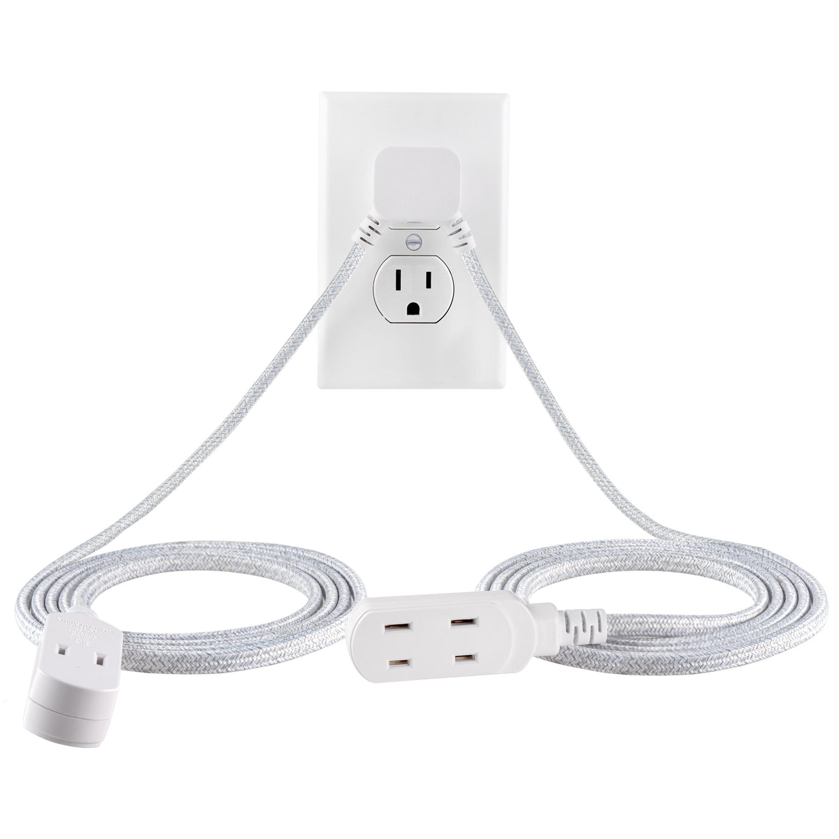 Cordinate 3-Outlet 12ft. Dual Split Extension Cord Braided, Indoor, White