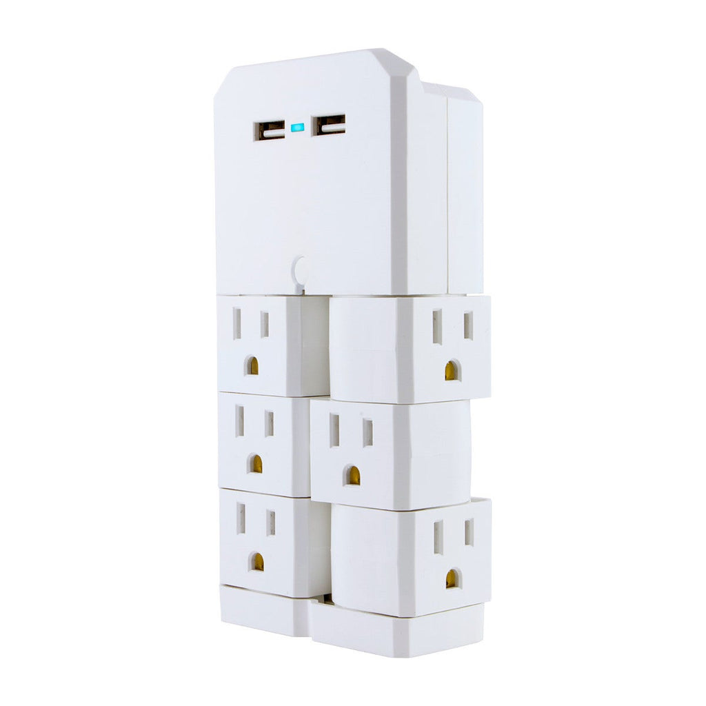 GE 6-Outlet 2-USB Wall Tap with Surge Protection and Swivel Outlets, White