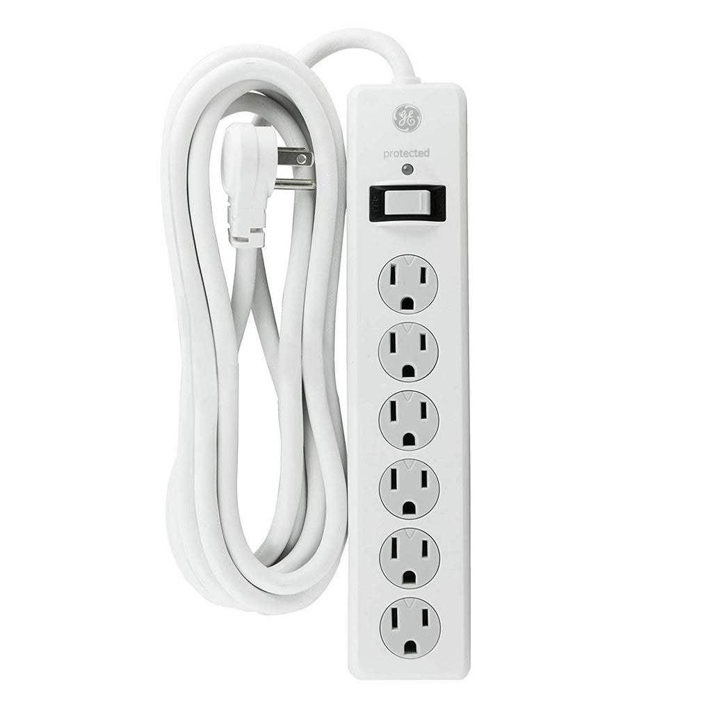 GE 6-Outlet 10ft. Surge Protector With Twist-To-Close Safety Covers, White