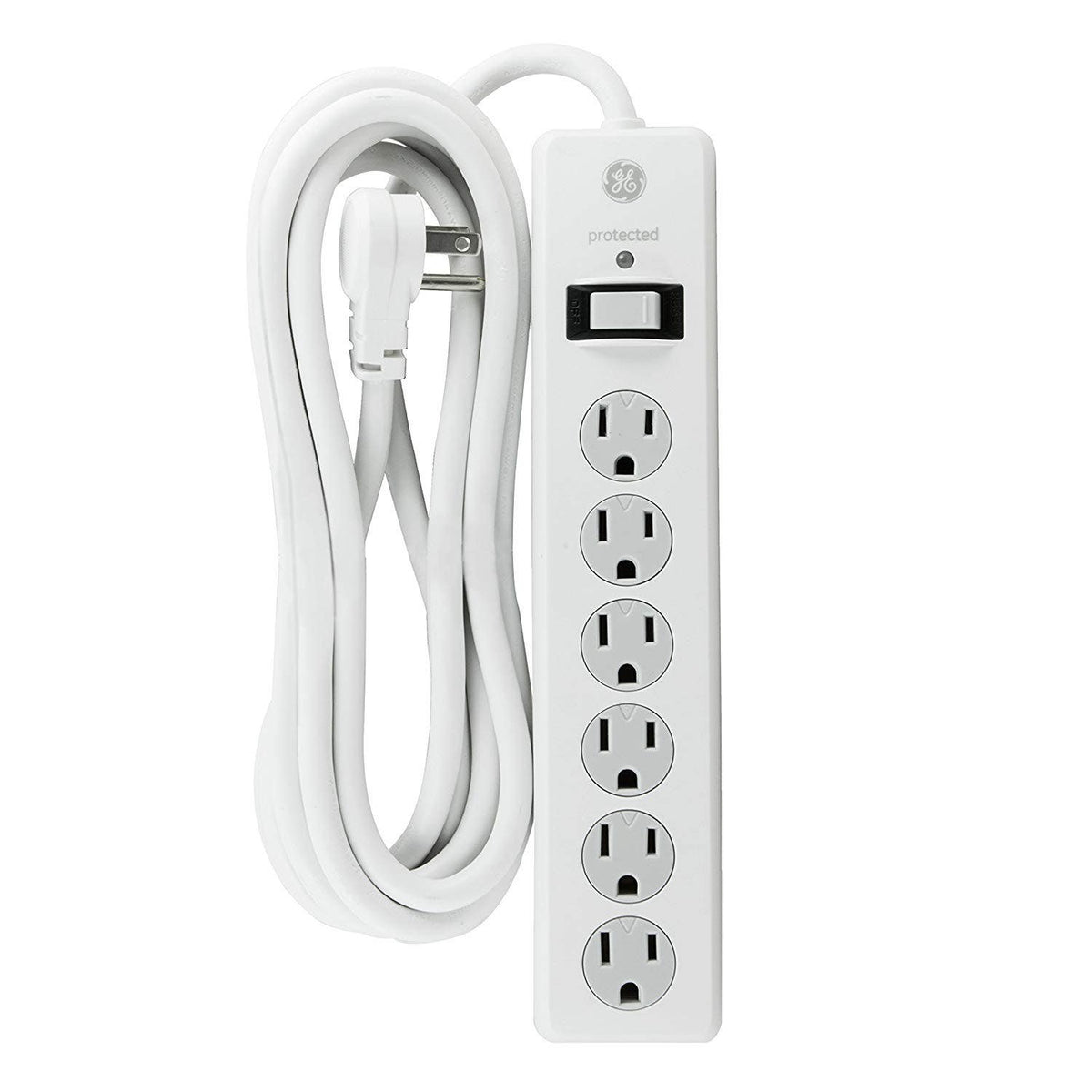GE 6-Outlet 10ft. Surge Protector With Twist-To-Close Safety Covers, White