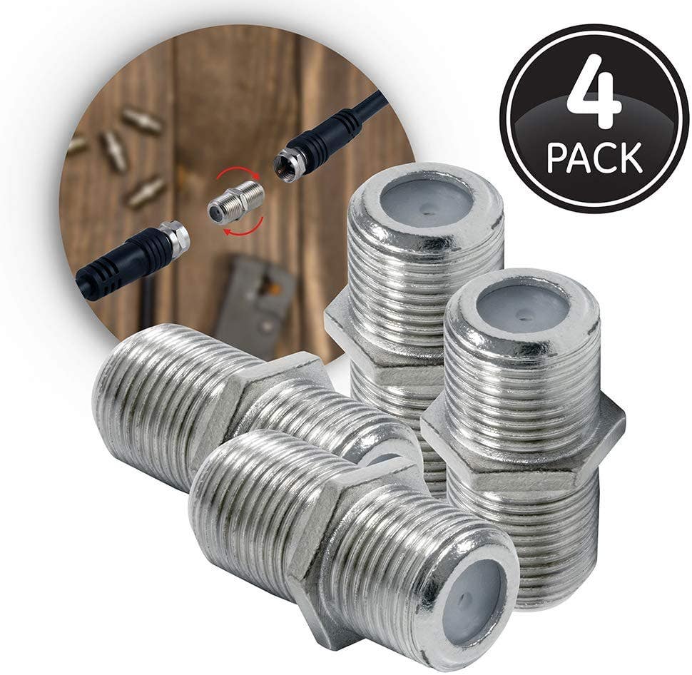 GE Coaxial Cable Extension Adapter, 4 Pack, Silver