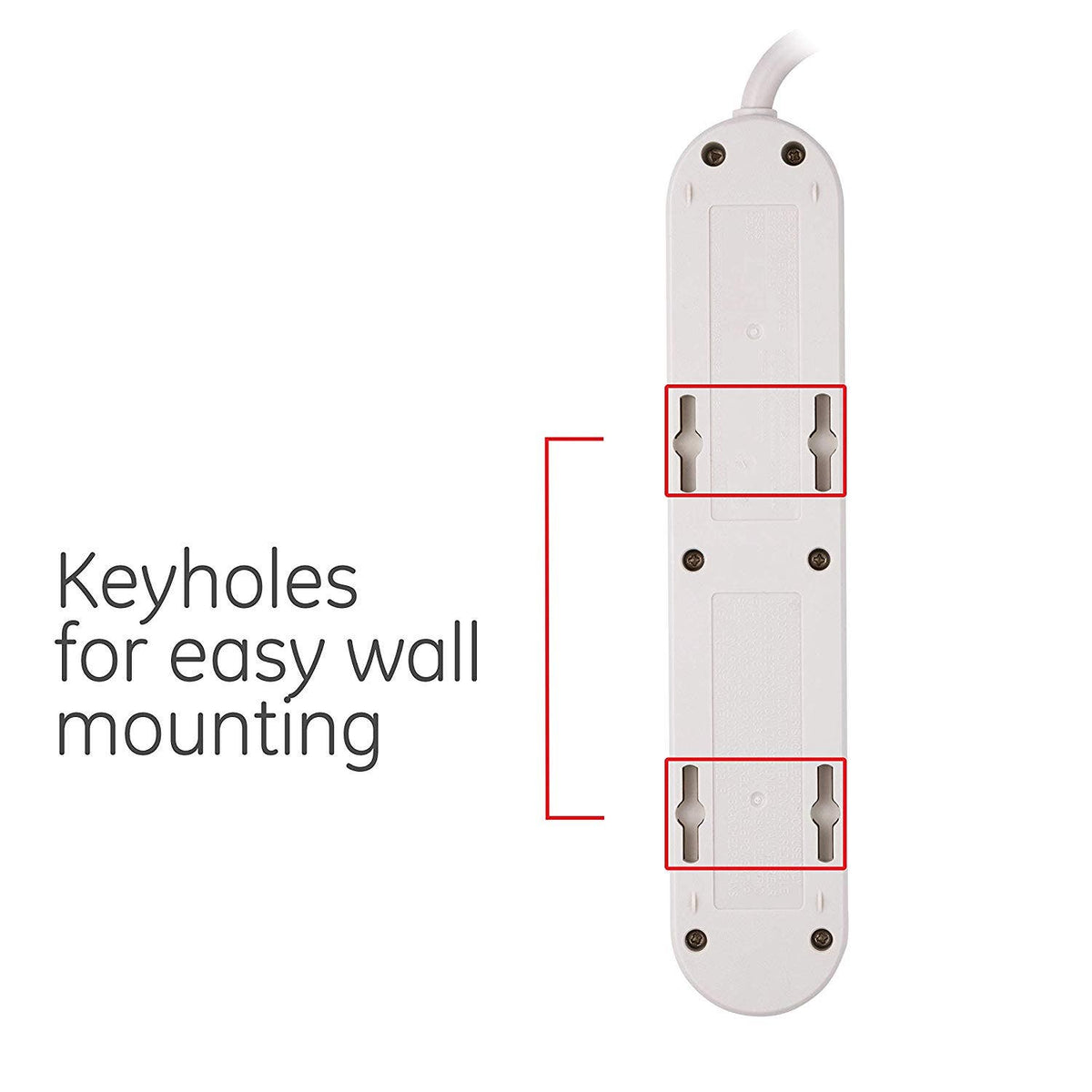 GE 6-Outlet 3ft. Power Strip with Twist-to-Close Safety Covers, White
