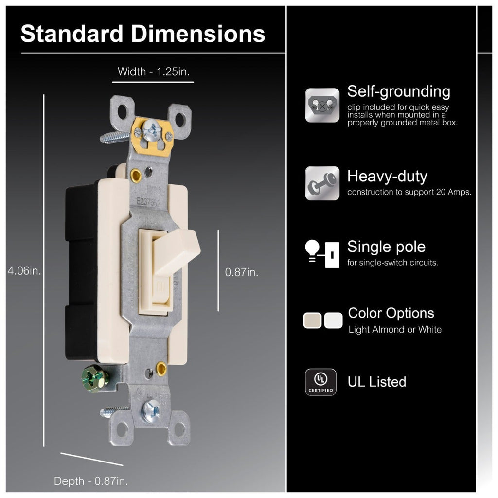 GE UltraPro Single Pole Heavy-Duty Toggle Switch, Light Almond