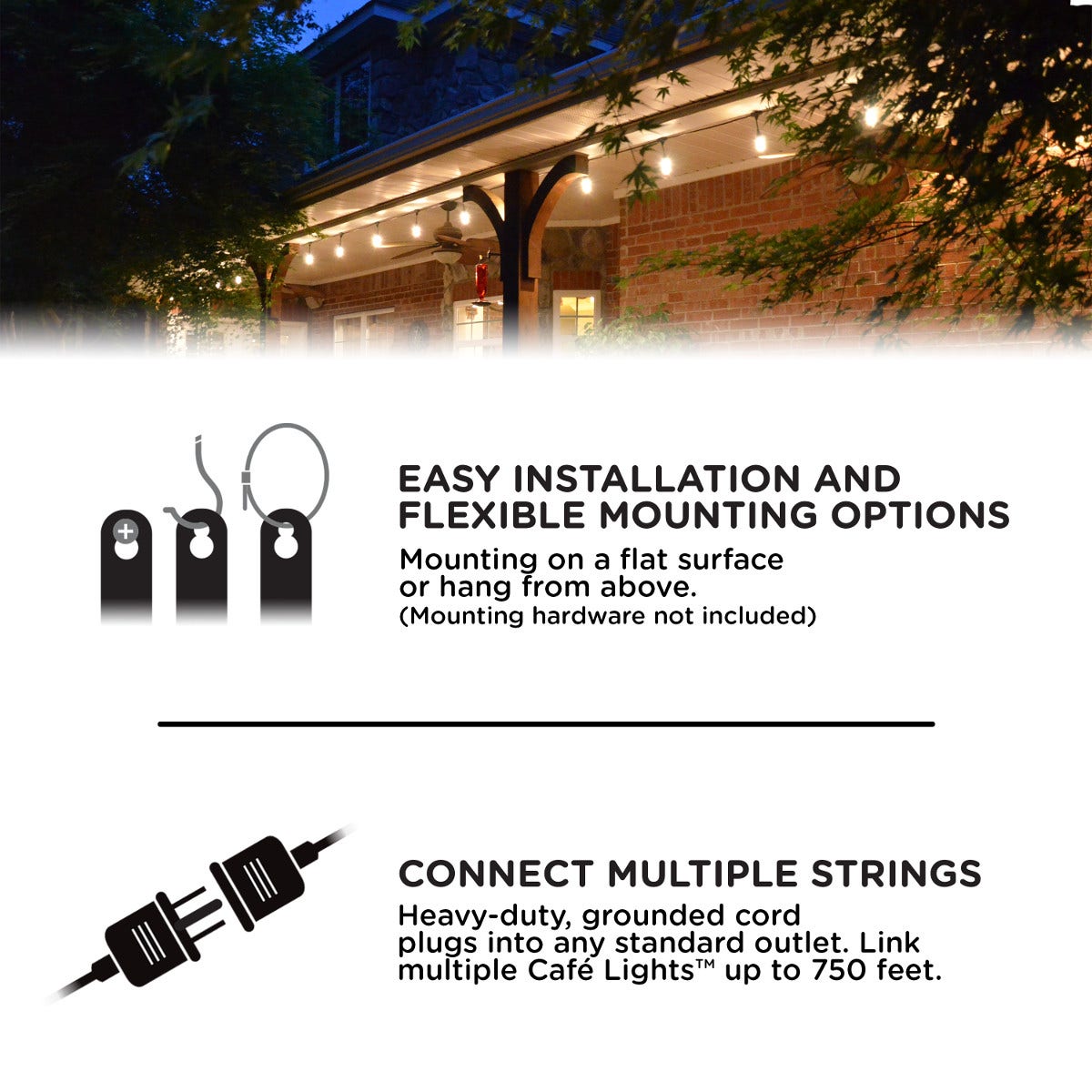 Enbrighten Vintage LED Cafe Lights, 12 Bulbs, 24ft. Black Cord