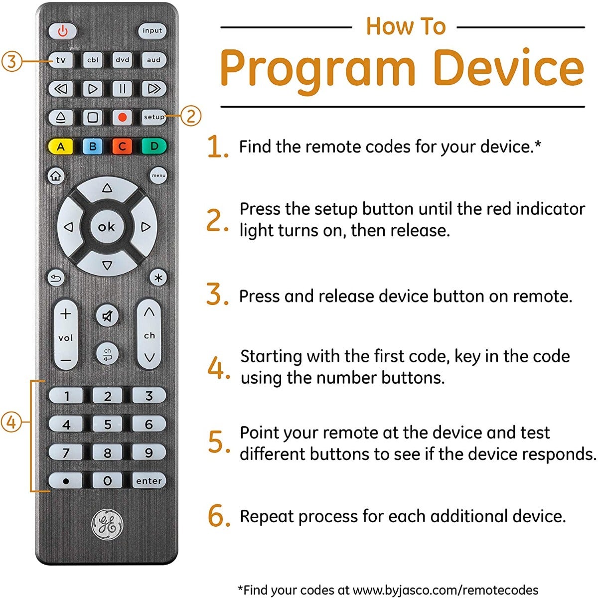 GE 4-Device Backlit Universal Remote, Brushed Graphite