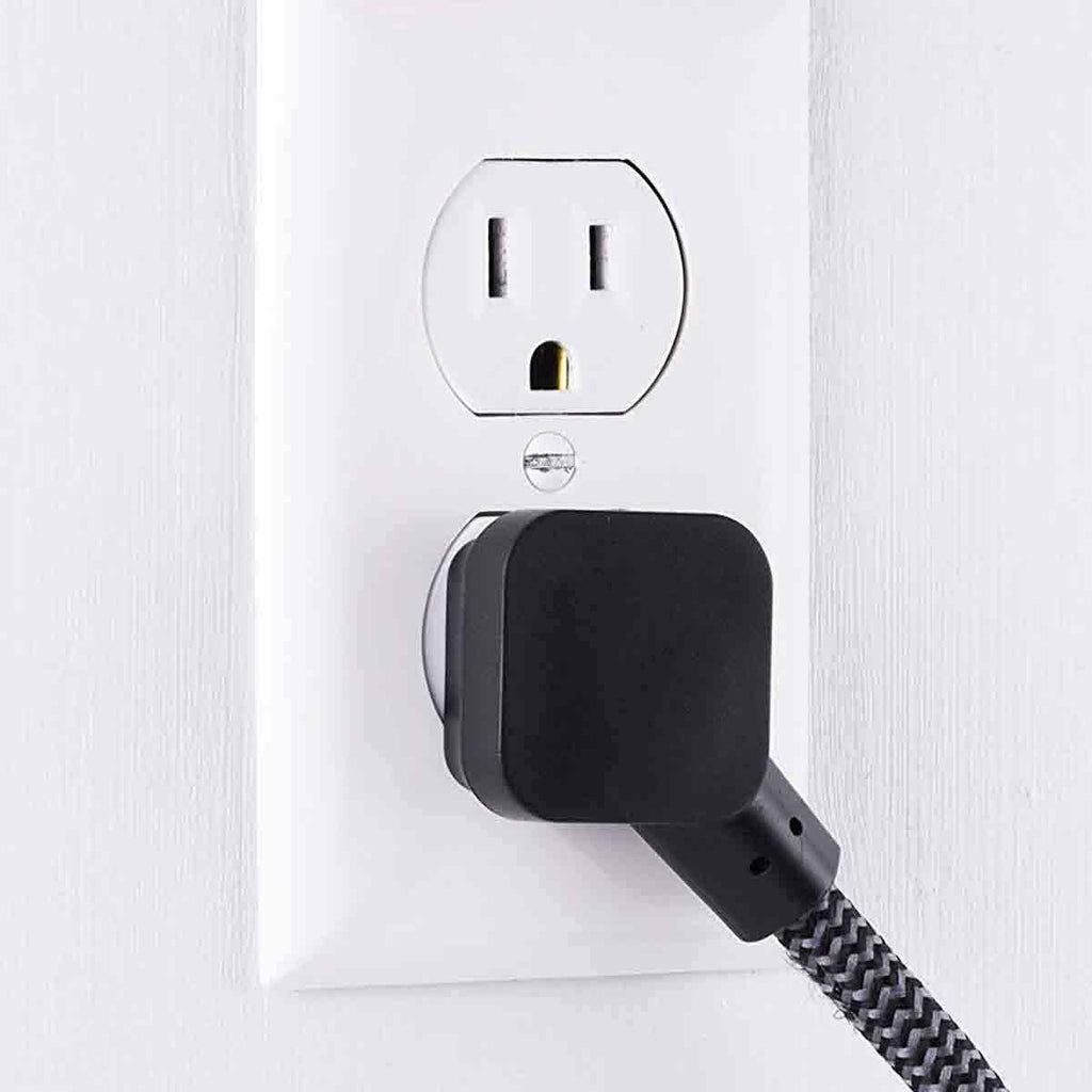GE 3-Outlet 1ft. Mini Braided Extension Cord and Flat Plug, Black/Gray