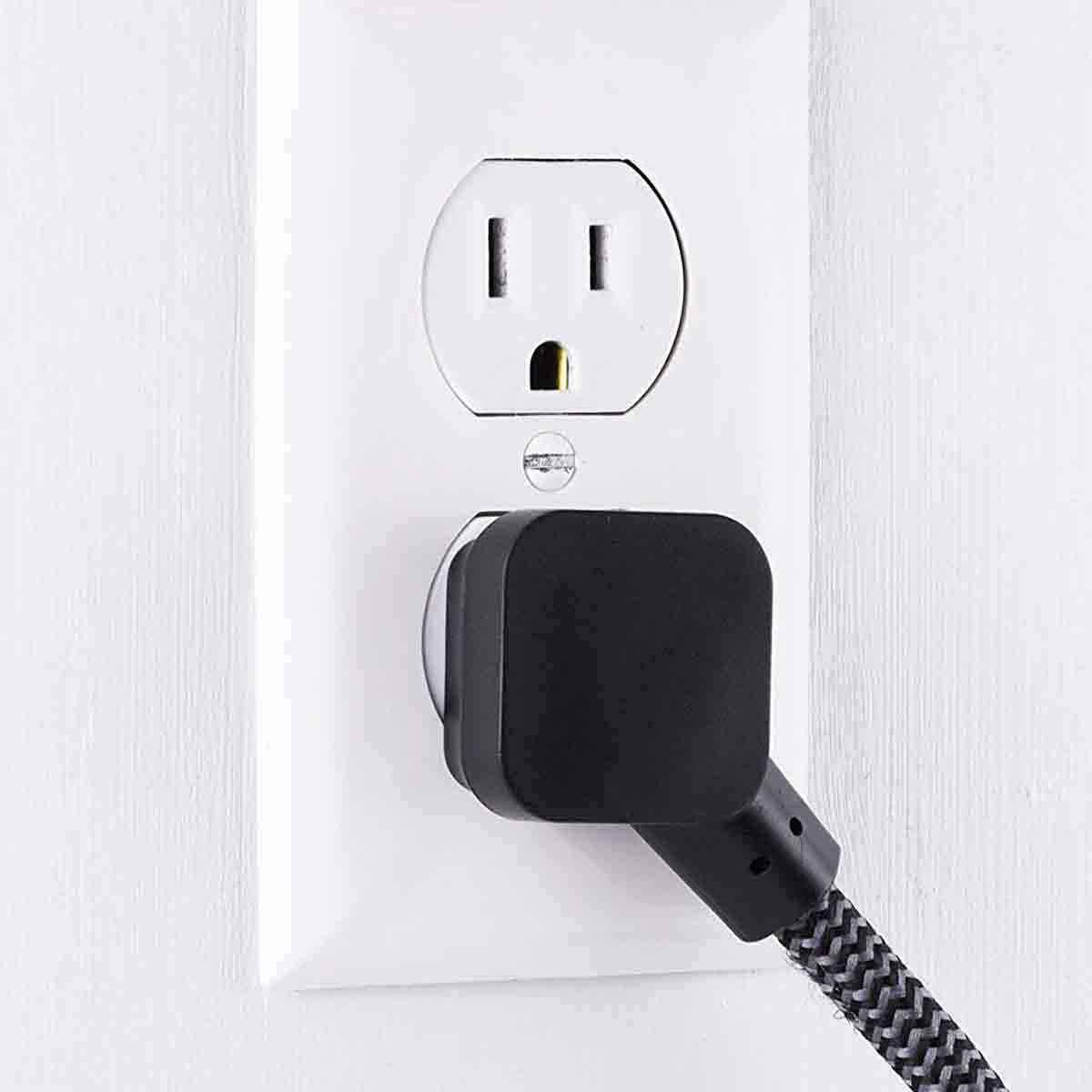 GE 3-Outlet 1ft. Mini Braided Extension Cord and Flat Plug, Black/Gray