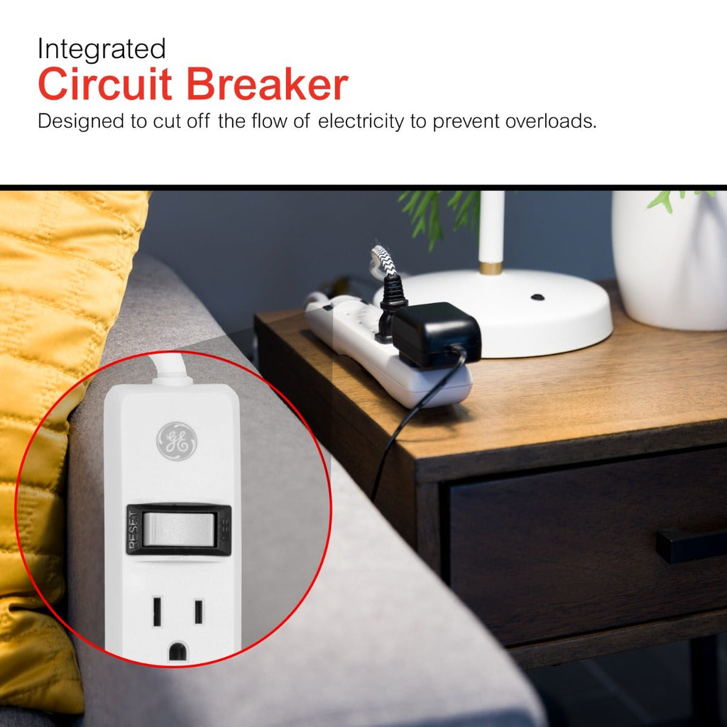 GE 6-Outlet Power Strip 8ft, White