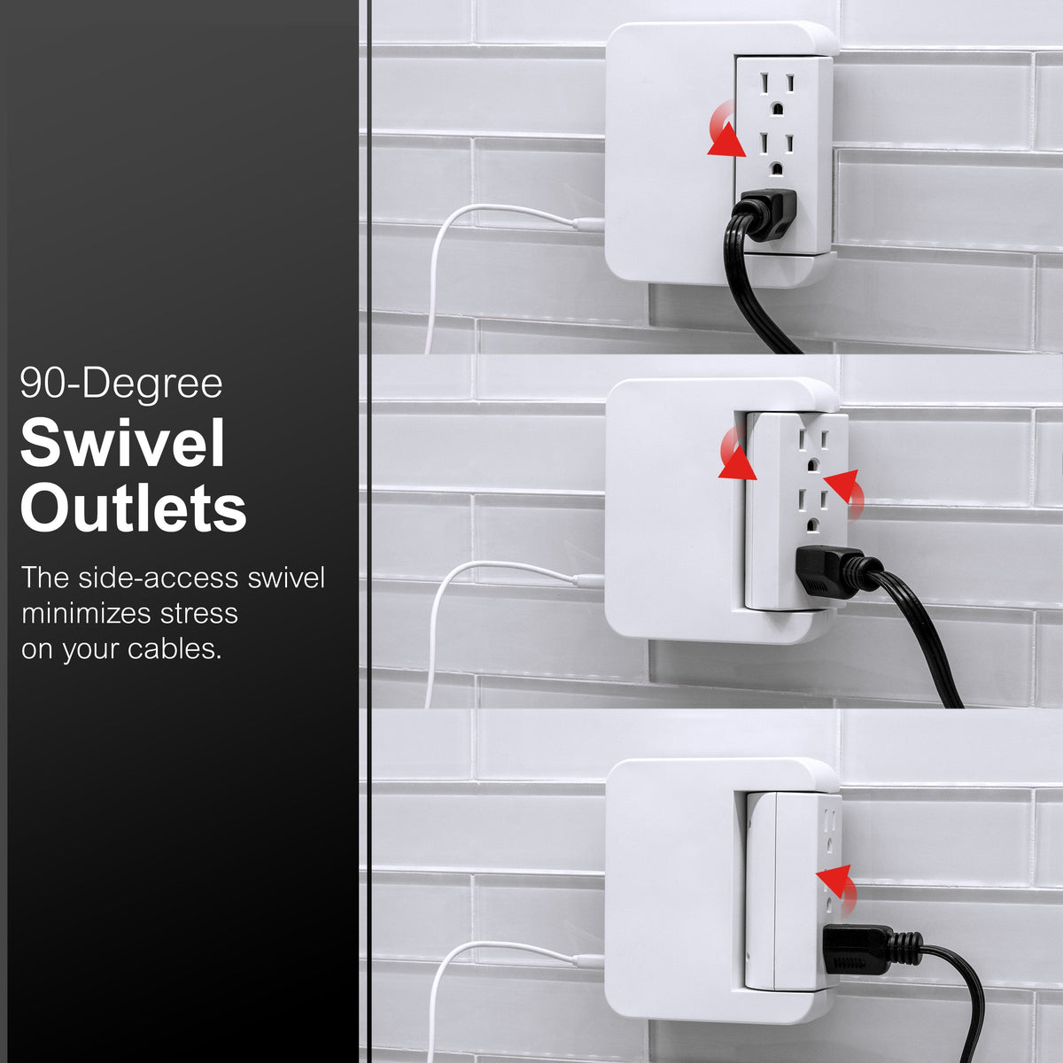 GE 5-Outlet 2-USB Wall Tap with Surge Protection and Swivel Outlets, White