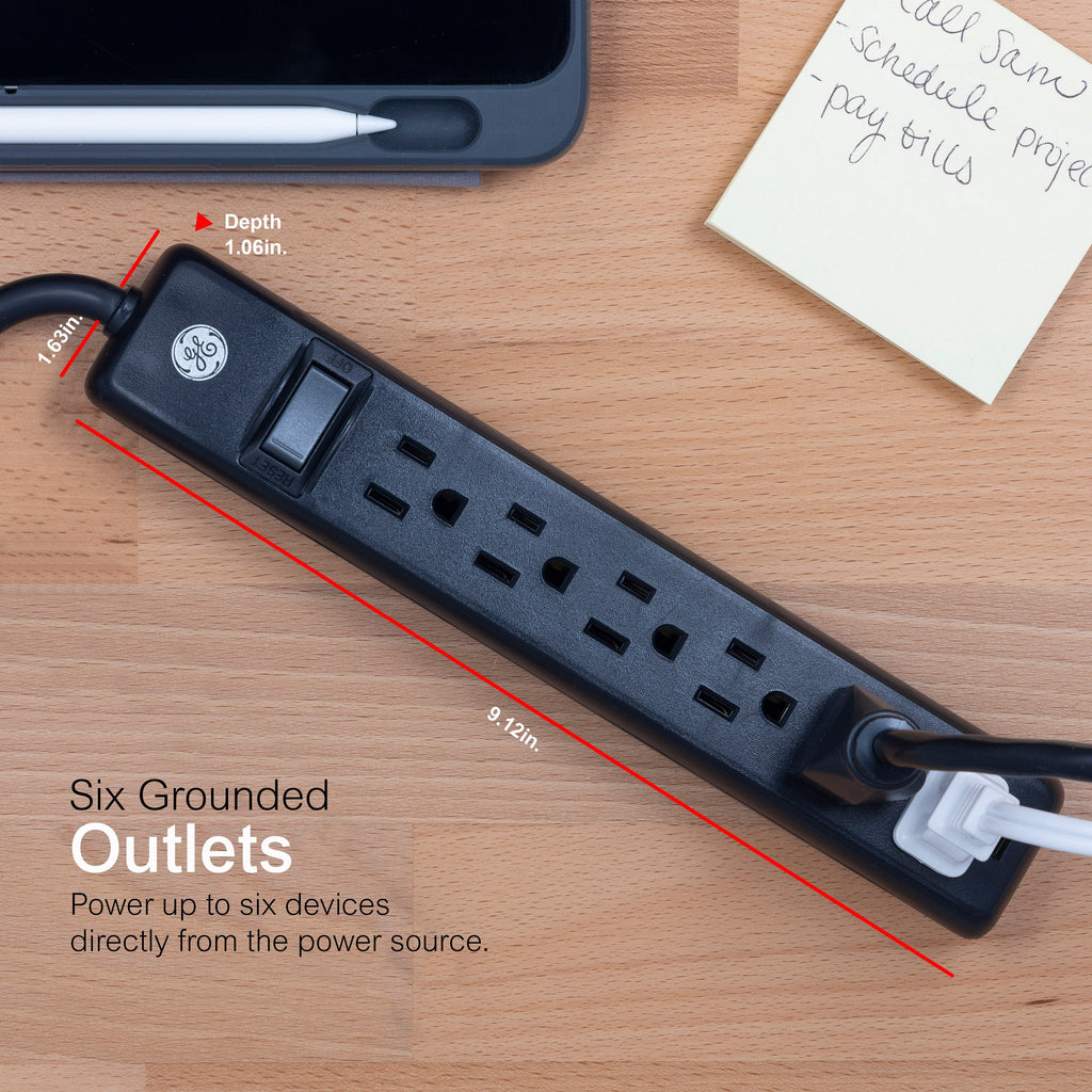 GE 6-Outlet 7ft. Power Strip, Black