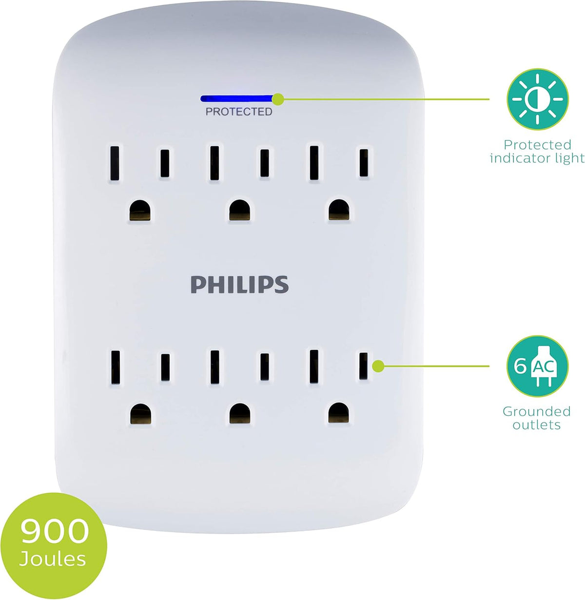 Philips 6 AC Wall Tap, 2pk
