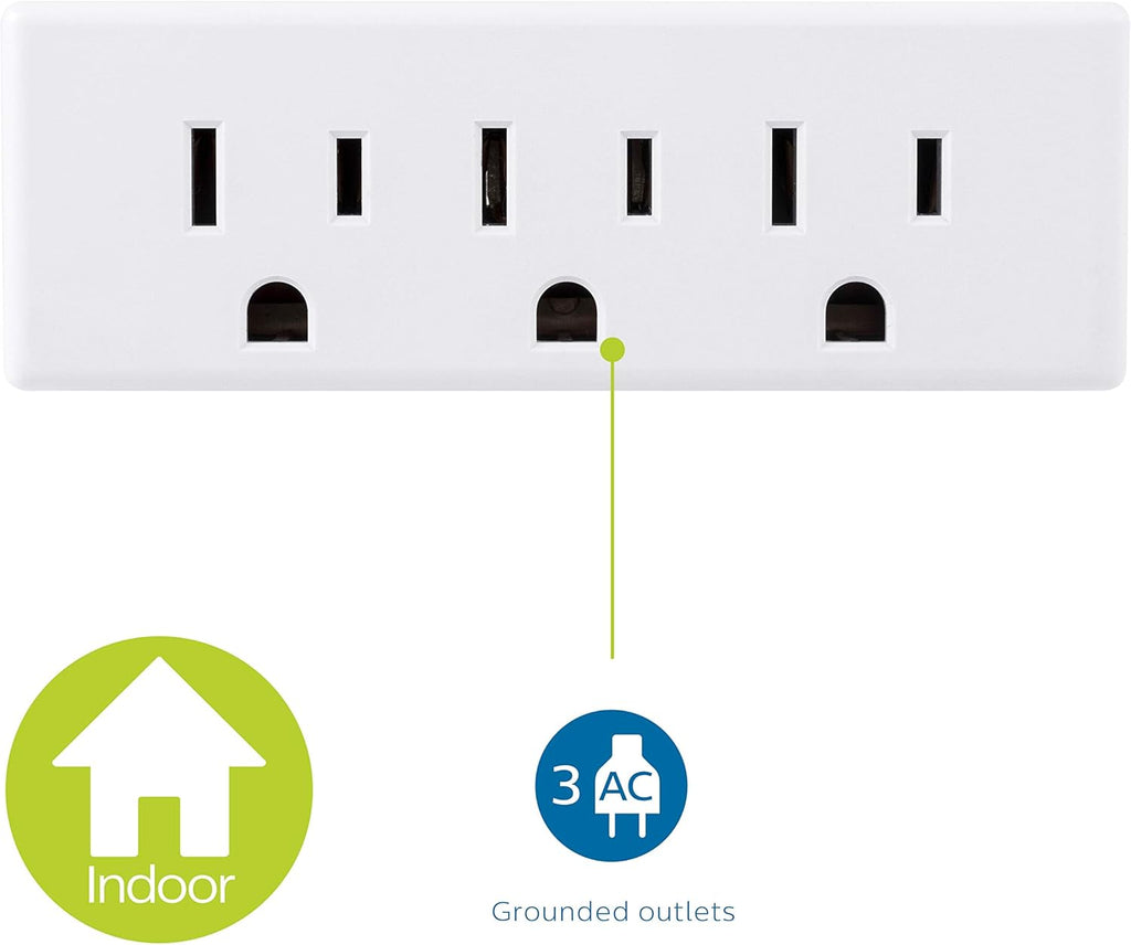 Philips Grounded 3-Outlet Tap, White, 4pk
