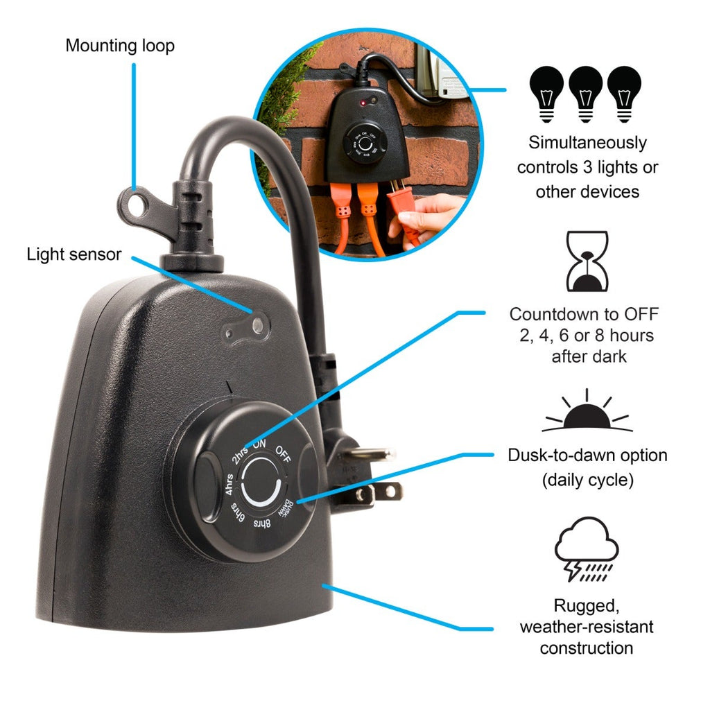 GE Outdoor 3-Outlet Photocell Timer, Black